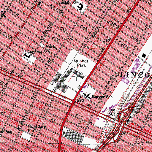 Topographic Map of Lincoln Park Shopping Center Shopping Center, MI