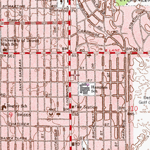 Topographic Map of Livernois Square Shopping Center, MI