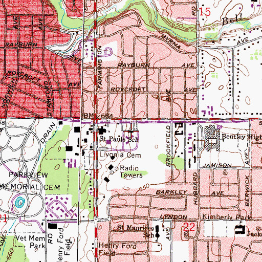 Topographic Map of Livonia Civic Center Library, MI