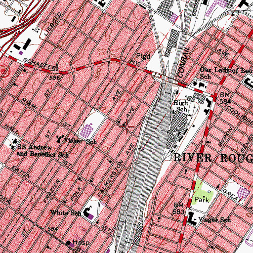 Topographic Map of Love Joy Missionary Baptist Church, MI