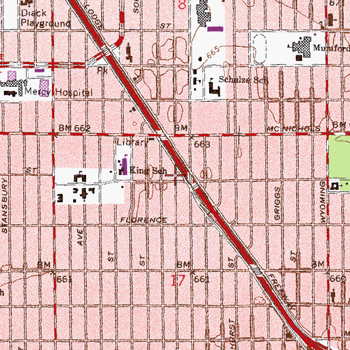 Topographic Map of M L King Junior Education Center, MI