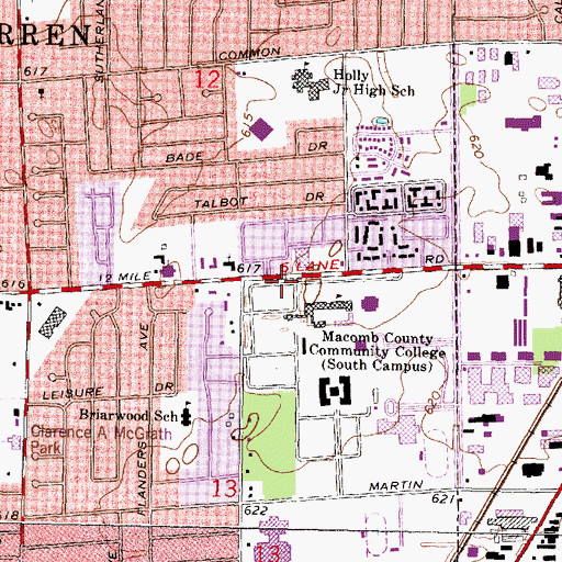 Topographic Map of Macomb Community College, MI
