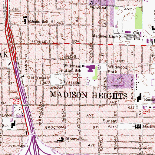 Topographic Map of Madison Heights Fire Department Station 2, MI