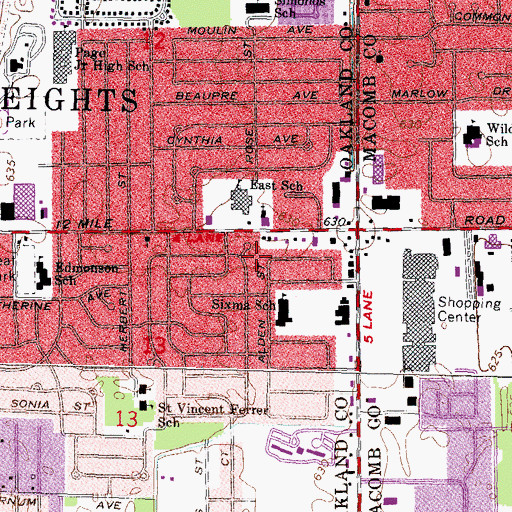 Topographic Map of Madison Manor Shopping Center, MI