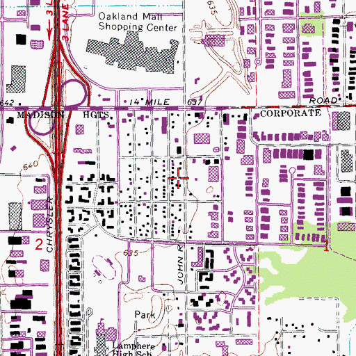 Topographic Map of Madison Place Shopping Center, MI
