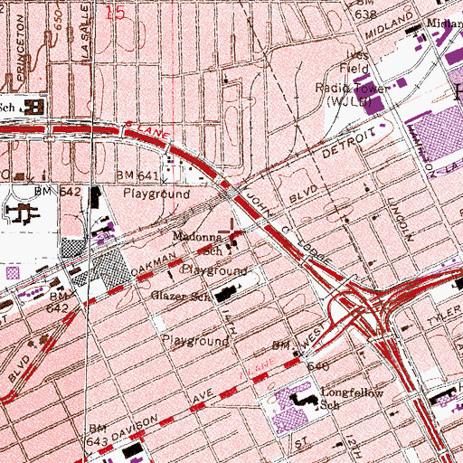 Topographic Map of Madonna Catholic Church, MI