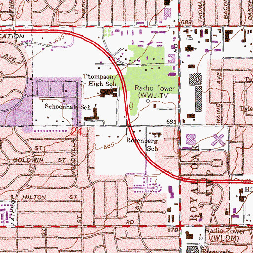 Topographic Map of Mary E Thompson Middle School, MI