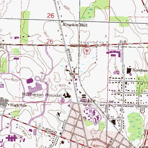 Topographic Map of McPherson Community Hospital, MI