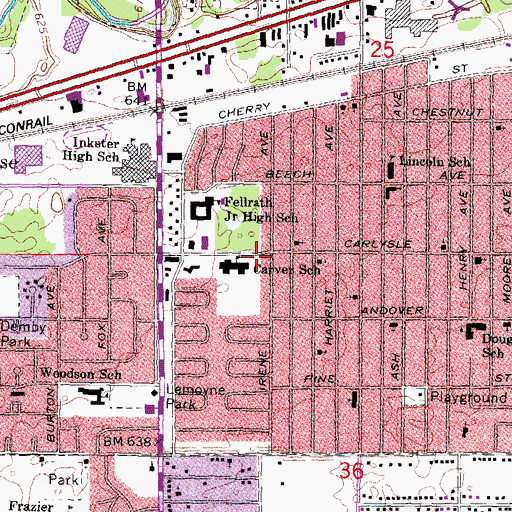 Topographic Map of Meek-Milton Elementary School, MI