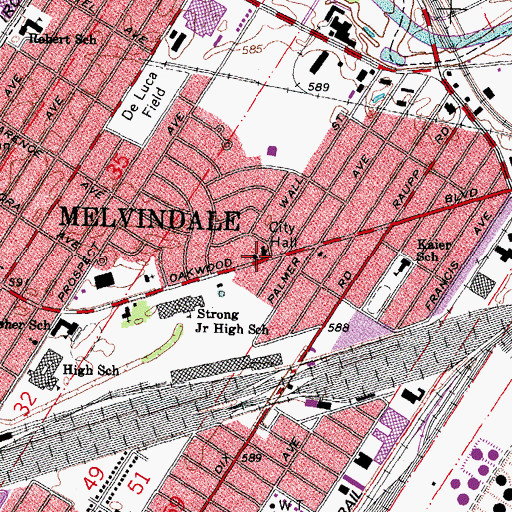 Topographic Map of Melvindale City Hall, MI