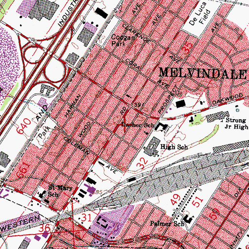 Topographic Map of Melvindale Library, MI