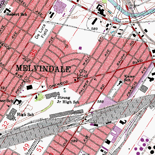Topographic Map of Melvindale Police Department, MI