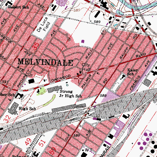 Topographic Map of Melvindale Post Office, MI