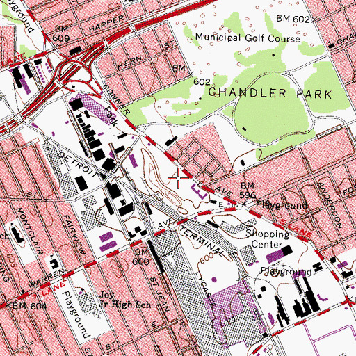 Topographic Map of Mercy Hospital - Detroit, MI