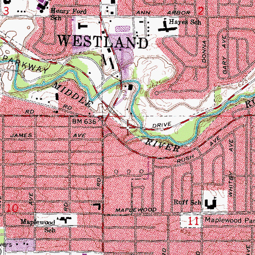 Topographic Map of Merri-Warren Plaza Shopping Center, MI