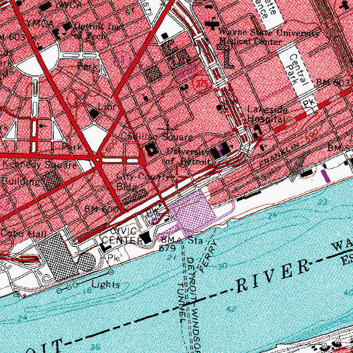 Topographic Map of Millender Center Station, MI