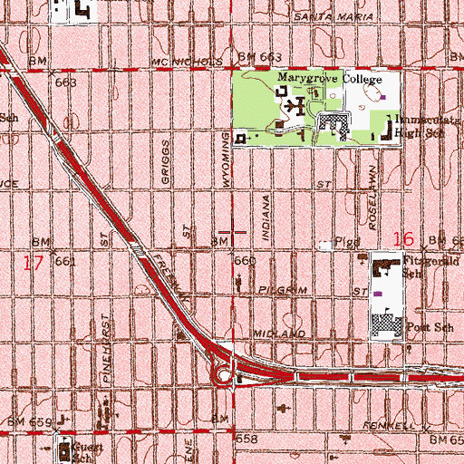 Topographic Map of Missionary Temple Church of God in Christ, MI
