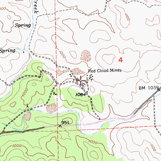 Topographic Map of Red Cloud Mines, CA
