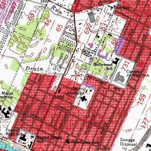 Topographic Map of Monroe Health Center, MI