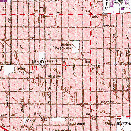 Topographic Map of Moses Temple Baptist Church, MI