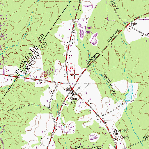 Topographic Map of Newton Crossroads Shopping Center, GA