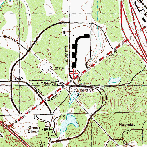 Topographic Map of Barrett Parkway Post Office, GA