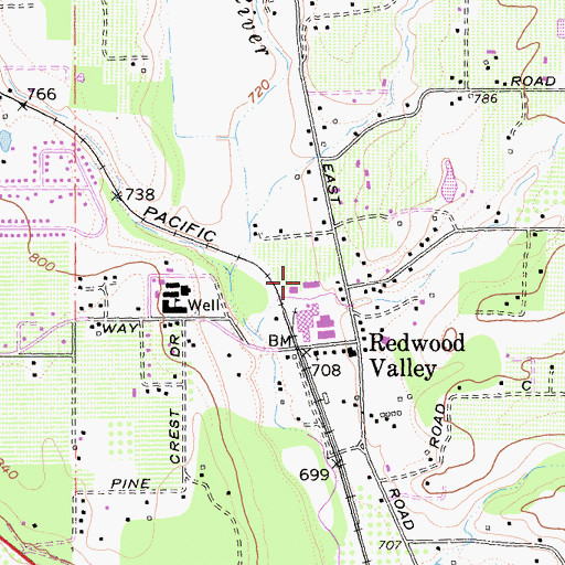 Topographic Map of Redwood Valley, CA