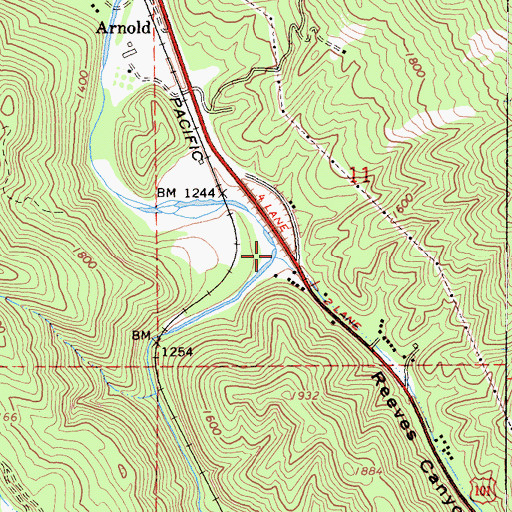 Topographic Map of Reeves Canyon, CA