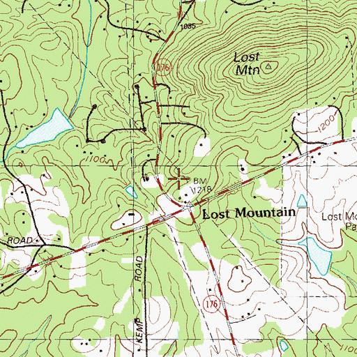 Topographic Map of Lost Mountain Crossing Shopping Center, GA