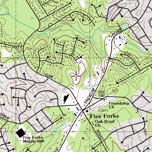 Topographic Map of Five Oaks Village at Brookwood Shopping Center, GA