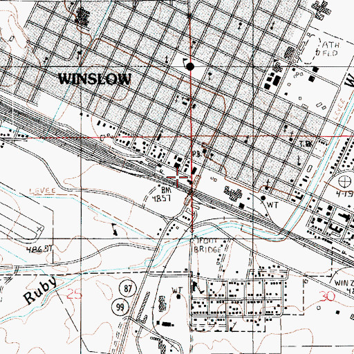 Topographic Map of Winslow City Hall, AZ
