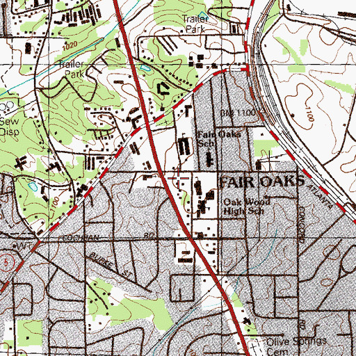 Topographic Map of Cobb County Fire and Emergency Services Station 2, GA