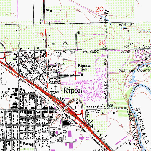 Topographic Map of Ripona Elementary School, CA