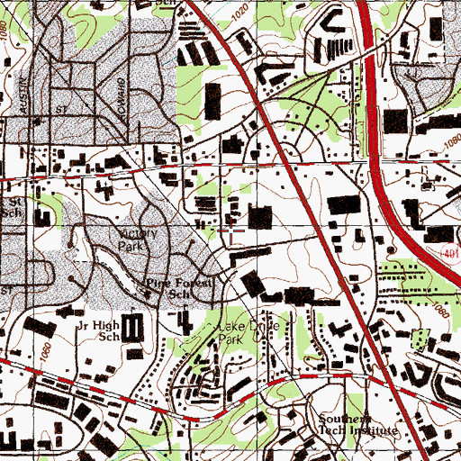 Topographic Map of Marietta Fire Department Station 52, GA
