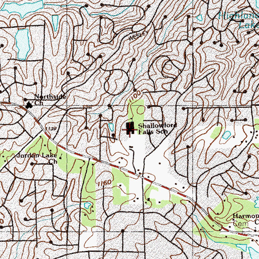 Topographic Map of Shallowford Falls Elementary School, GA