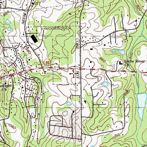 Topographic Map of Woodstock Crossing Shopping Center, GA