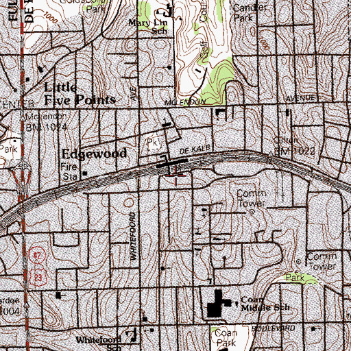 Topographic Map of Edgewood-Candler Park Station, GA