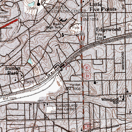 Topographic Map of Inman Park-Reynoldstown Station, GA