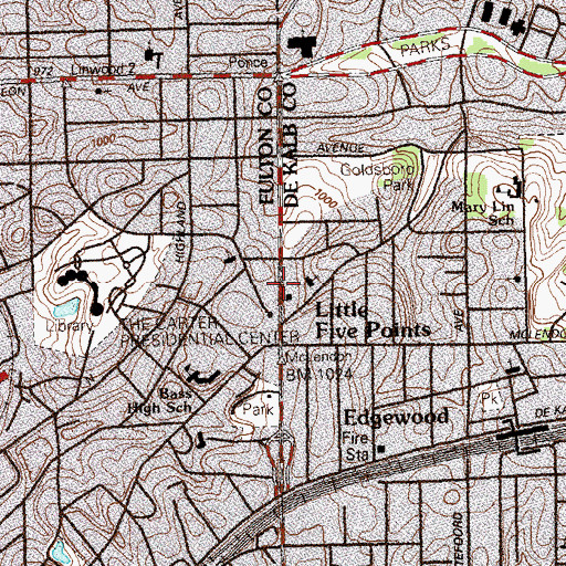 Topographic Map of Little Five Points Post Office, GA