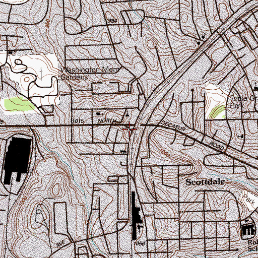 Topographic Map of Scottdale Post Office, GA