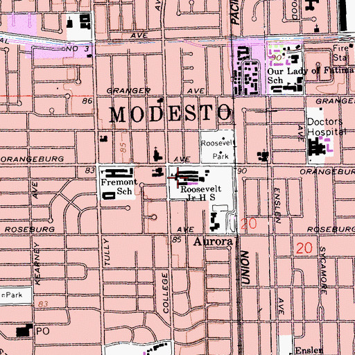 Topographic Map of Roosevelt Junior High School, CA