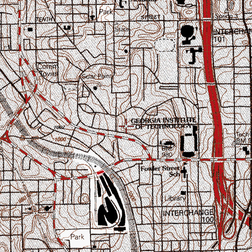Topographic Map of Student Center Post Office at Georgia Tech, GA