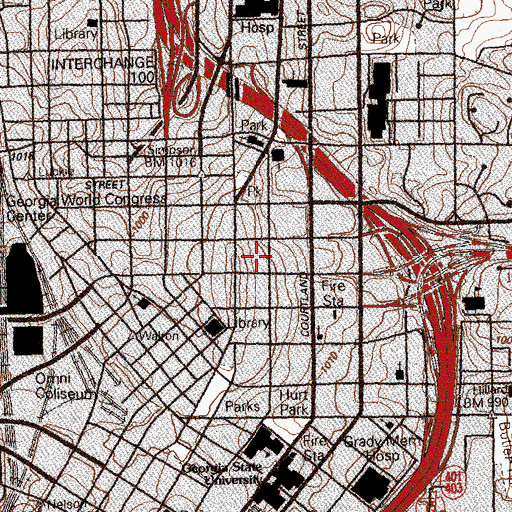 Topographic Map of Peachtree Center Post Office, GA