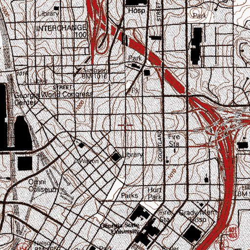 Topographic Map of Peachtree Center Station, GA