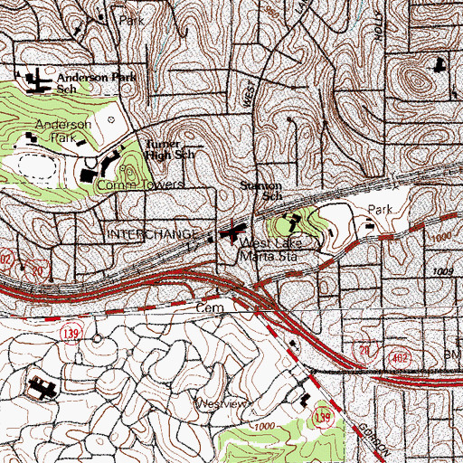 Topographic Map of West Lake Station, GA