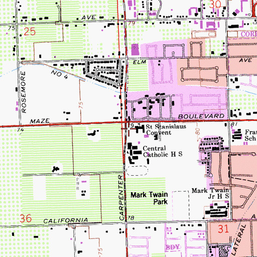 Topographic Map of Saint Stanislaus Convent, CA
