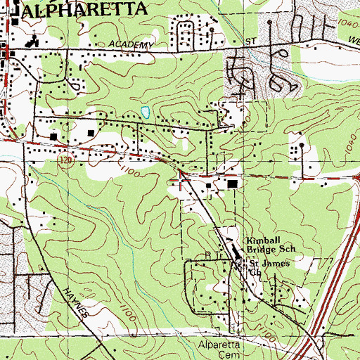 Topographic Map of Alpharetta Police Department, GA