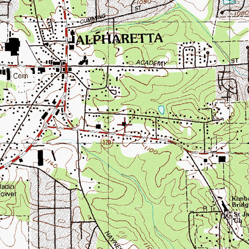 Topographic Map of Alpharetta Post Office, GA