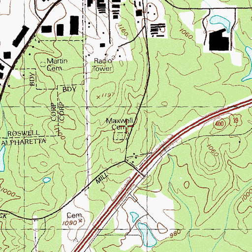 Topographic Map of Alpharetta Fire Department Station 3, GA