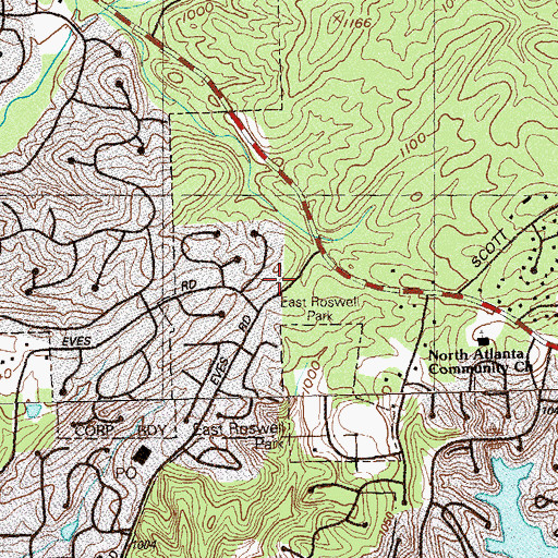 Topographic Map of Holcomb Bridge Post Office, GA